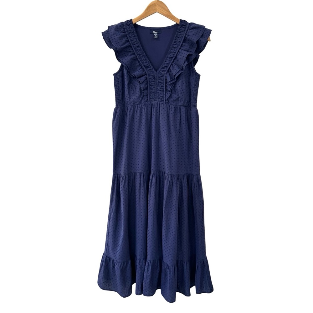 Hatley Midi dress Aria Swiss dots XXS blue cotton tiered smocked v-neck flutter